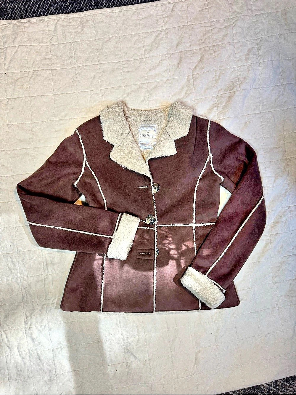 Old Navy Shearling Trim Jacket in Brown & Cream XL Like New